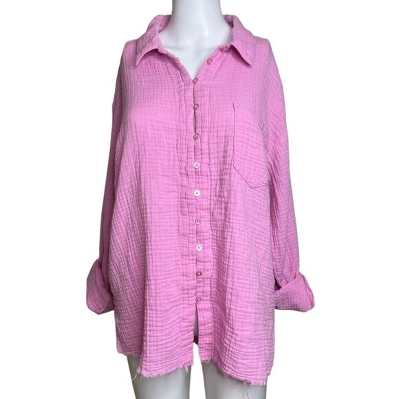 Altar'd State Pink Women's Button-Up Top Large - Picture 2 of 3